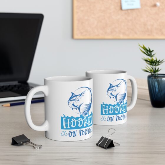 "Hooked on Mom" - Funny Double Sided Print - White Ceramic Mug 11oz - Image 5