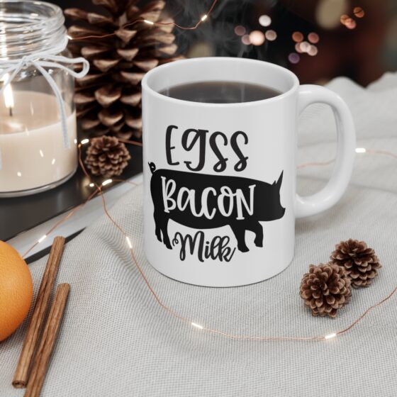 "Eggs Bacon Milk" - Funny Double Sided Print - White Ceramic Mug 11oz - Image 4