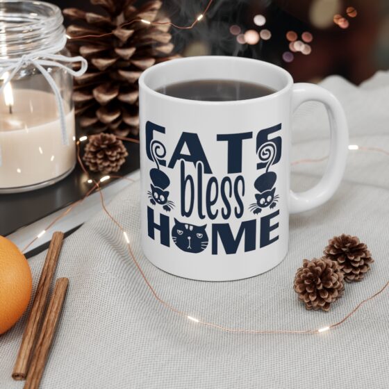 "Cats Bless Home" - Funny Double Sided Print - White Ceramic Mug 11oz - Image 4