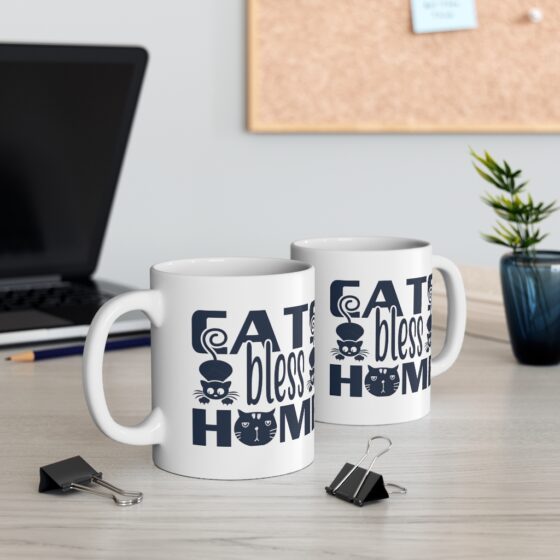 "Cats Bless Home" - Funny Double Sided Print - White Ceramic Mug 11oz - Image 5