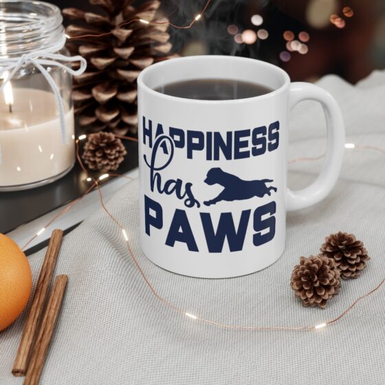 "Happiness has Paws" - Funny Double Sided Print - White Ceramic Mug 11oz - Image 4