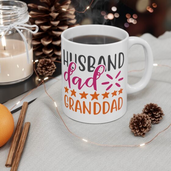 "Husband Dad Granddad" - Funny Double Sided Print - White Ceramic Mug 11oz - Image 4