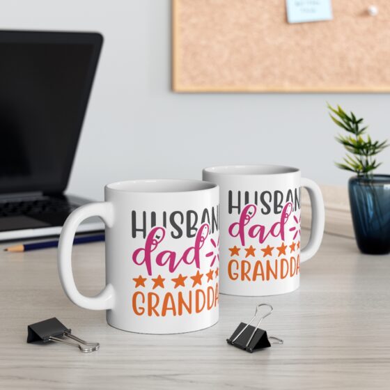 "Husband Dad Granddad" - Funny Double Sided Print - White Ceramic Mug 11oz - Image 5