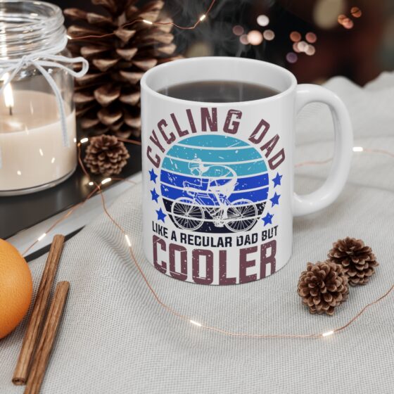 "Cycling Dad Like A Regular Dad But Cooler" - Funny Double Sided Print - White Ceramic Mug 11oz - Image 4