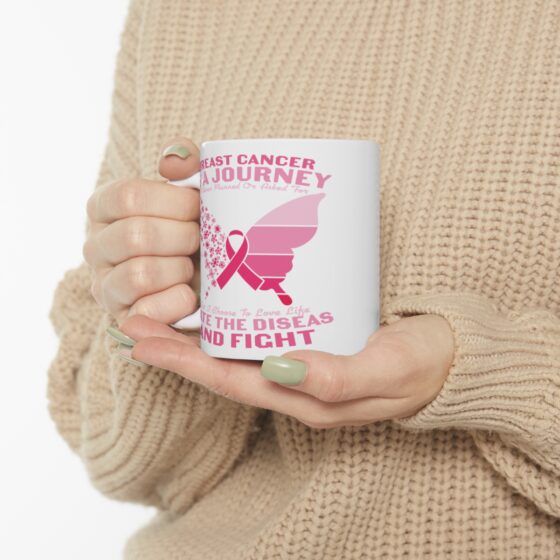 "Breast Cancer is a Journey I Never Planned or Asked for but I Choose to Love Life Hate the Disease and Fight" - Funny Double Sided Print - White Ceramic Mug 11oz - Image 10