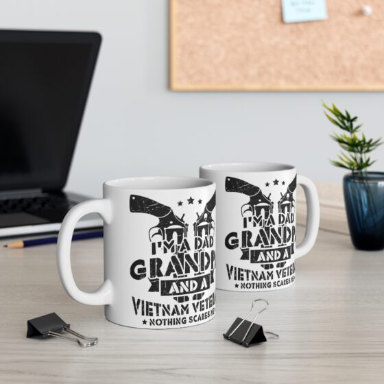 "I'm a Dad Grandpa and a Vietnam Veteran Nothing Scares Me" - Funny Double Sided Print - White Ceramic Mug 11oz - Image 5