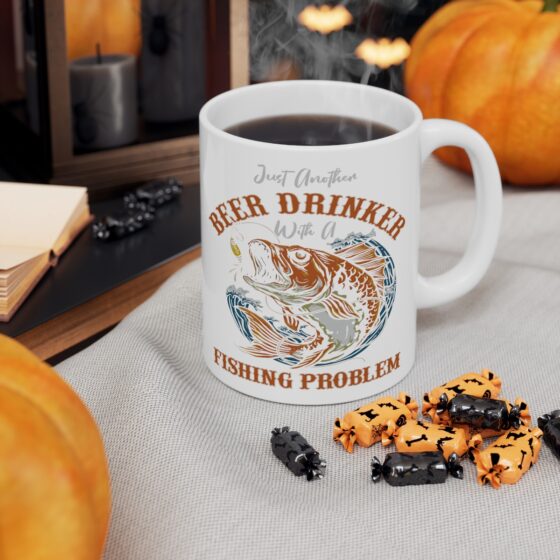 "Just Another Beer Drinker with a Fishing Problem" - Funny Double Sided Print - White Ceramic Mug 11oz - Image 6