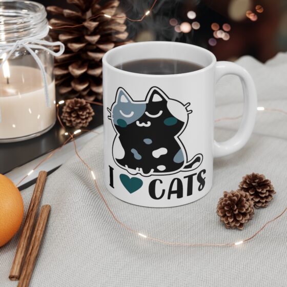 "I Love Cats" - Funny Double Sided Print - White Ceramic Mug 11oz - Image 4