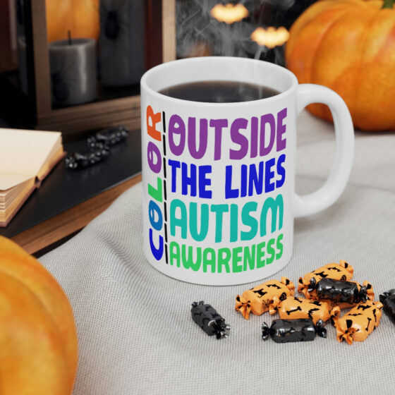 "Color Outside the Lines Autism Awareness" - Funny Double Sided Print - White Ceramic Mug 11oz - Image 6