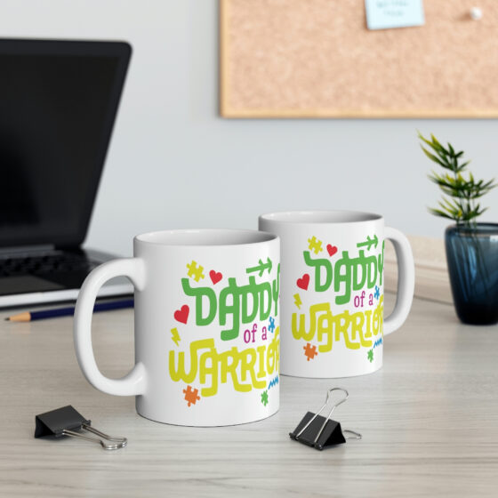 "Daddy of a Warrior" - Funny Double Sided Print - White Ceramic Mug 11oz - Image 5