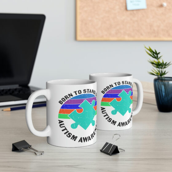 "Born to Stand Out Autism Awareness" - Funny Double Sided Print - White Ceramic Mug 11oz - Image 5