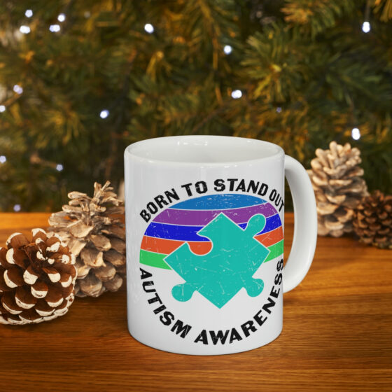 "Born to Stand Out Autism Awareness" - Funny Double Sided Print - White Ceramic Mug 11oz - Image 9