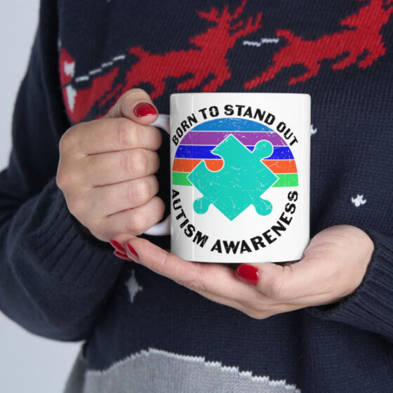 "Born to Stand Out Autism Awareness" - Funny Double Sided Print - White Ceramic Mug 11oz - Image 11