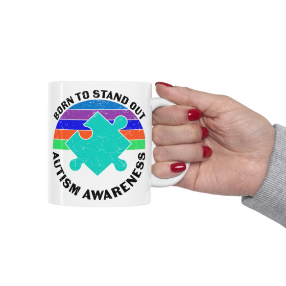 "Born to Stand Out Autism Awareness" - Funny Double Sided Print - White Ceramic Mug 11oz - Image 12