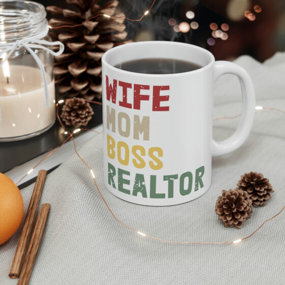 "Wife Mom Boss Realtor" - Funny Double Sided Print - White Ceramic Mug 11oz - Image 4