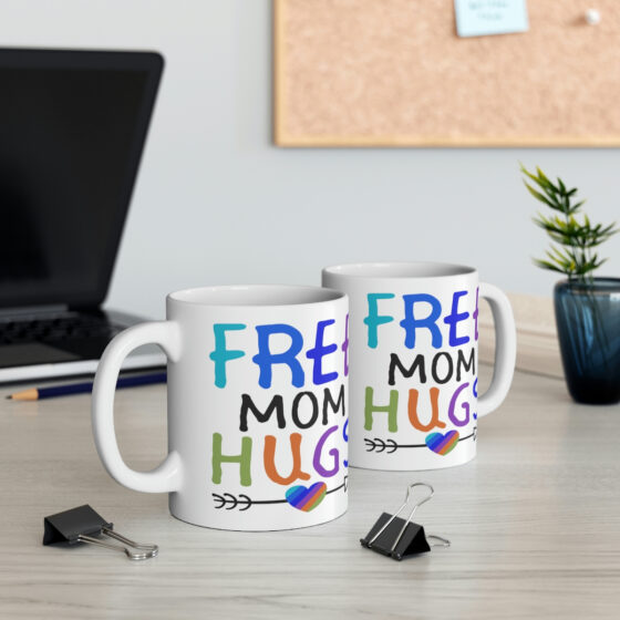 "Free Mom Hugs" - Funny Double Sided Print - White Ceramic Mug 11oz - Image 5