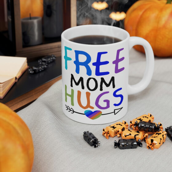 "Free Mom Hugs" - Funny Double Sided Print - White Ceramic Mug 11oz - Image 6