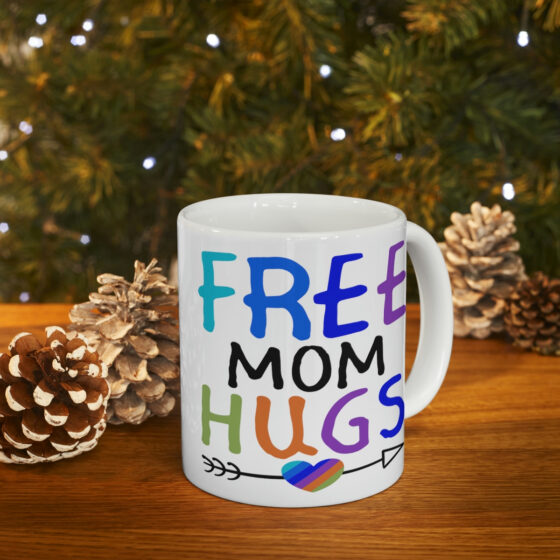 "Free Mom Hugs" - Funny Double Sided Print - White Ceramic Mug 11oz - Image 9