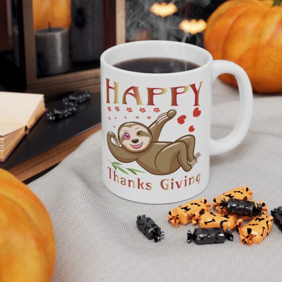 "Happy Thanks Giving" - Funny Double Sided Print - White Ceramic Mug 11oz - Image 6