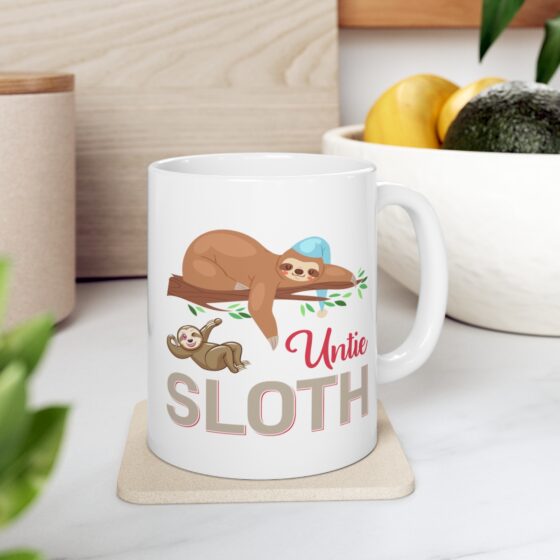 "Untie Sloth" - Funny Double Sided Print - White Ceramic Mug 11oz - Image 7