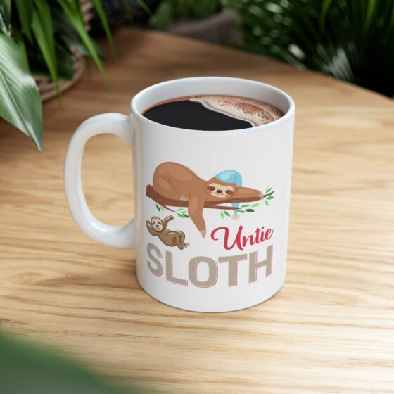 "Untie Sloth" - Funny Double Sided Print - White Ceramic Mug 11oz - Image 8