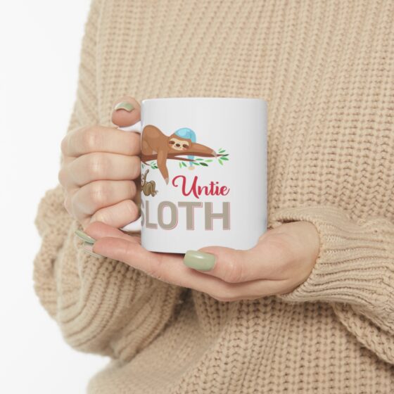 "Untie Sloth" - Funny Double Sided Print - White Ceramic Mug 11oz - Image 10