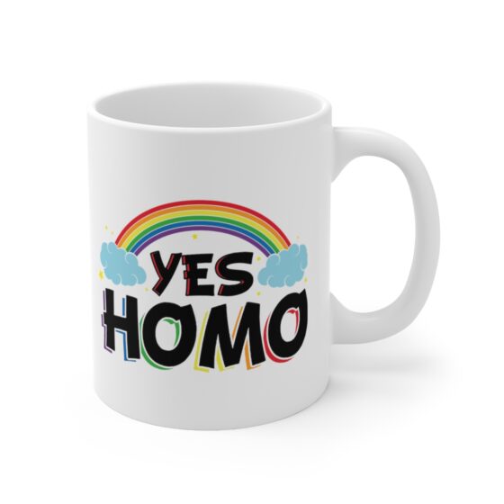 "Yes Homo" - Funny Double Sided Print - White Ceramic Mug 11oz - Image 3