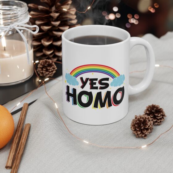 "Yes Homo" - Funny Double Sided Print - White Ceramic Mug 11oz - Image 4