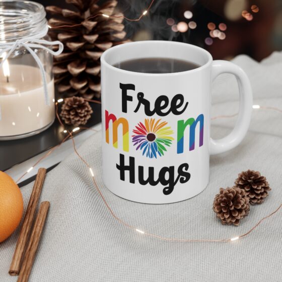 "Free Mom Hugs" - Funny Double Sided Print - White Ceramic Mug 11oz - Image 4