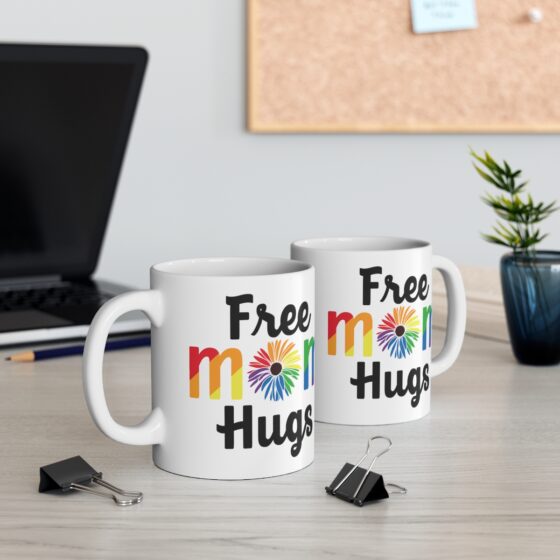 "Free Mom Hugs" - Funny Double Sided Print - White Ceramic Mug 11oz - Image 5