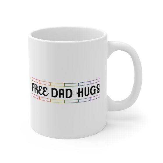 "Free Dad Hugs" - Funny Double Sided Print - White Ceramic Mug 11oz - Image 3